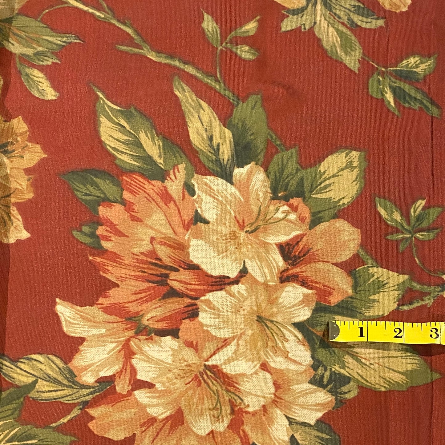 Red With Cream Floral Home Decor: 1.75 yds