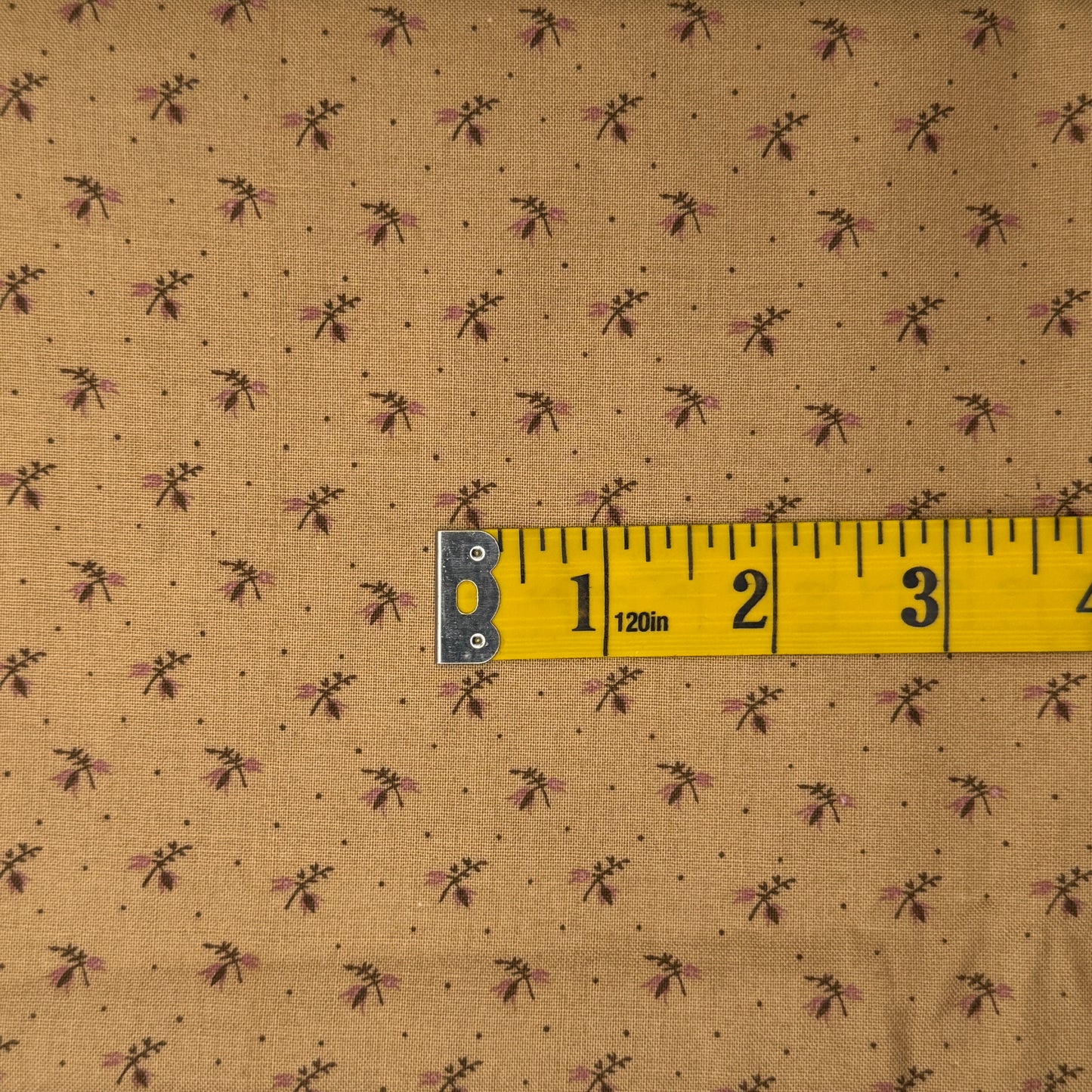 Tan With Brown & Pink Mini Floral Cotton: 1.25 yds