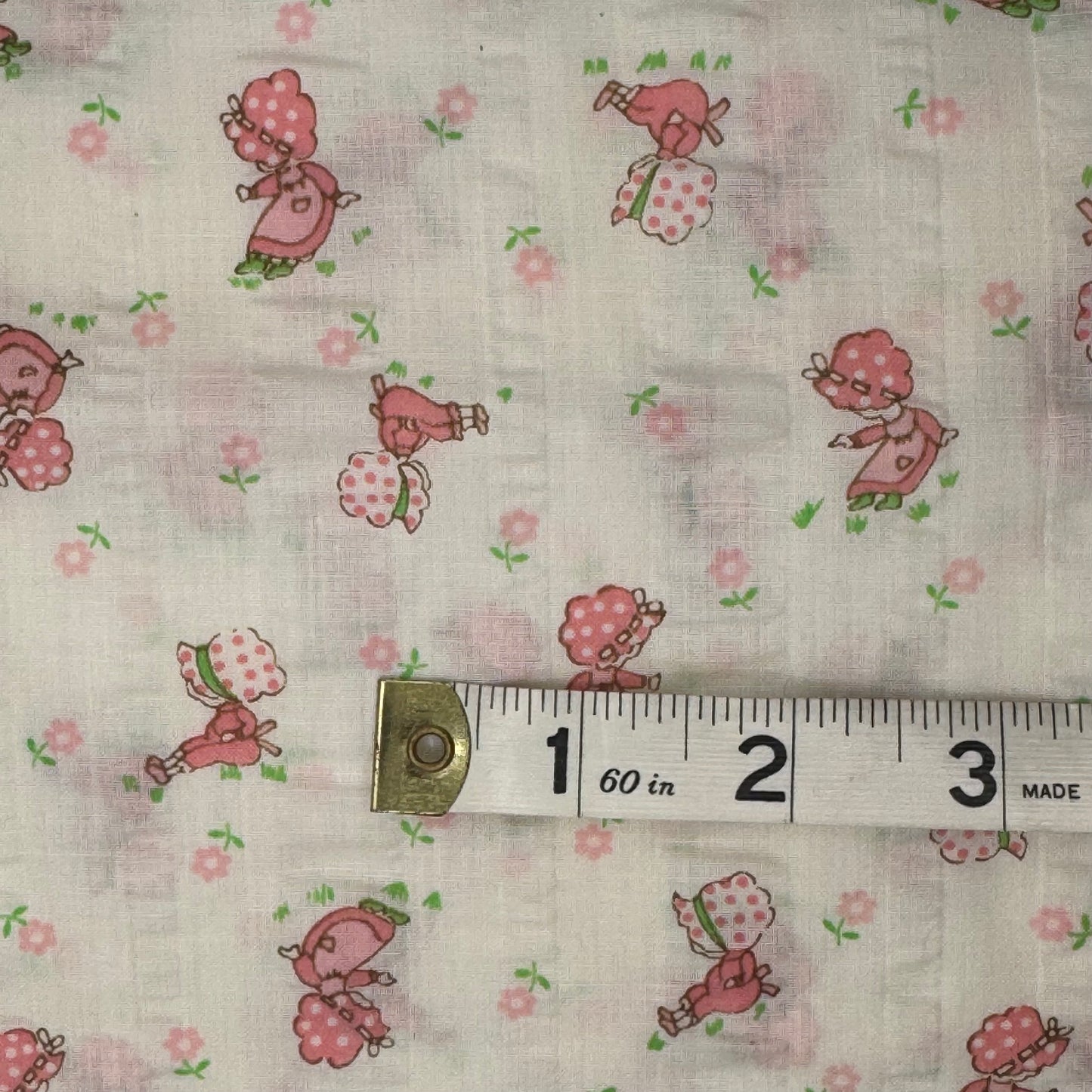 Pink/Green Bonnet Girl Novelty Print Seersucker Cotton: 4 yds