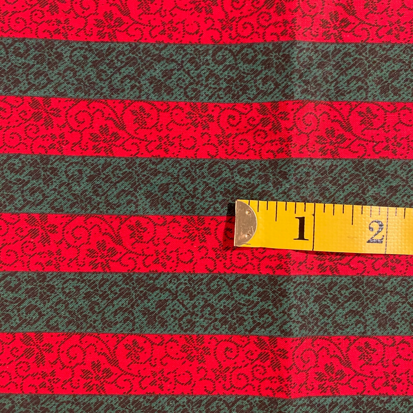 Red & Green Striped Floral Cotton Blend: 1 yd