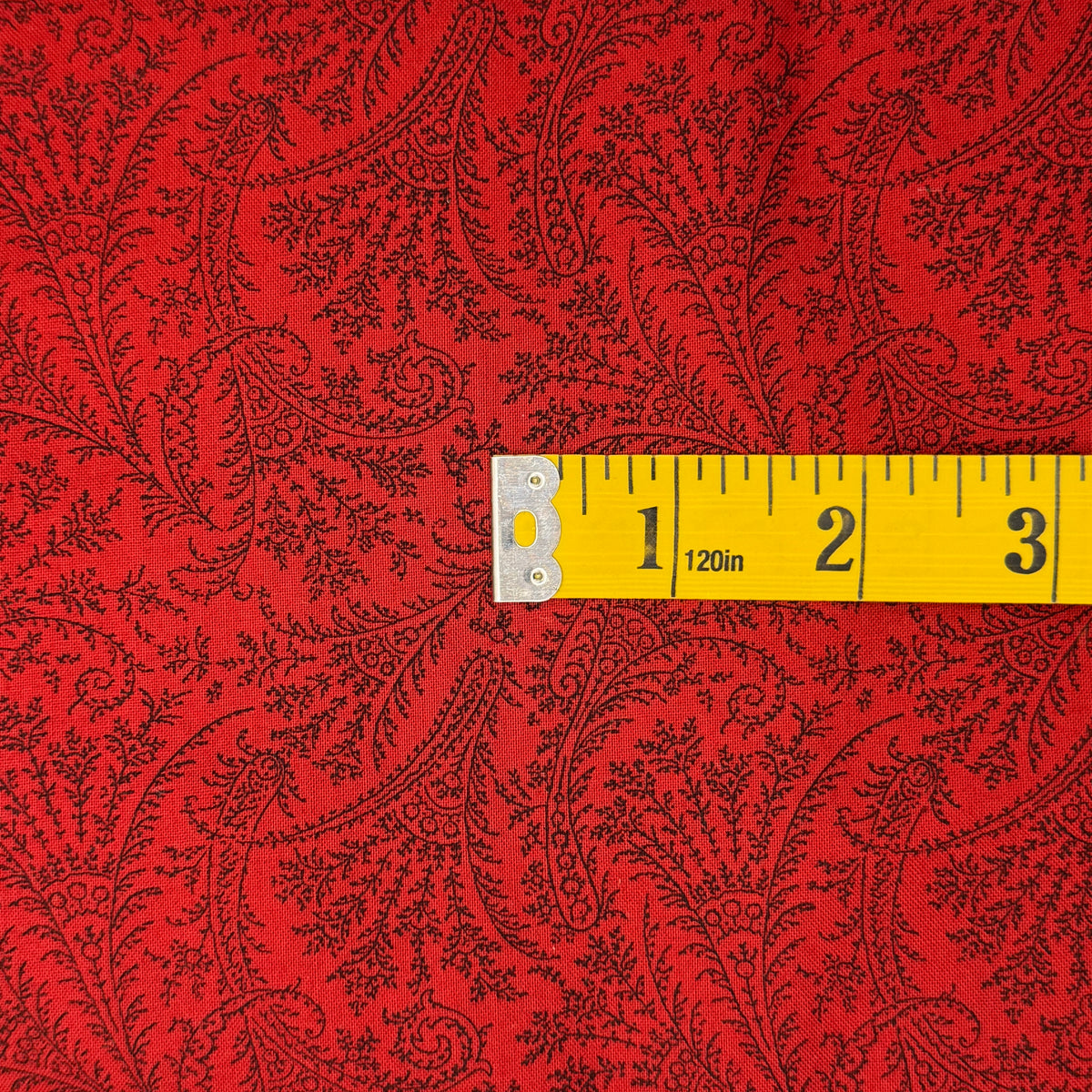 Red With Black Fancy Vines Cotton: 3.5 yds