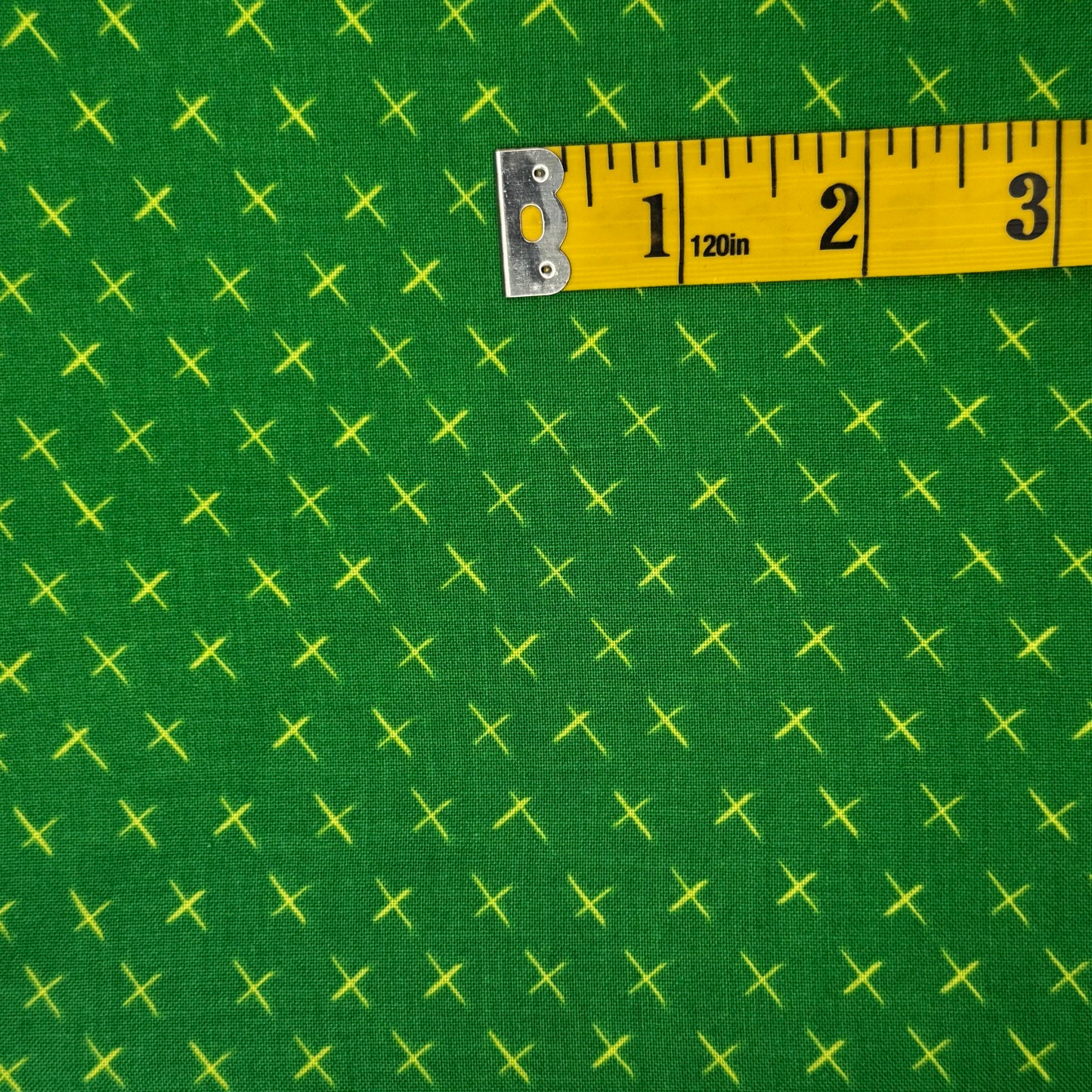 Green With Yellow Cross Marks Cotton: 2 yds