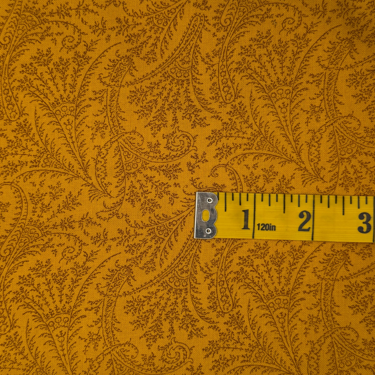 Mustard With Line Work Floral Cotton: 1.5 yds