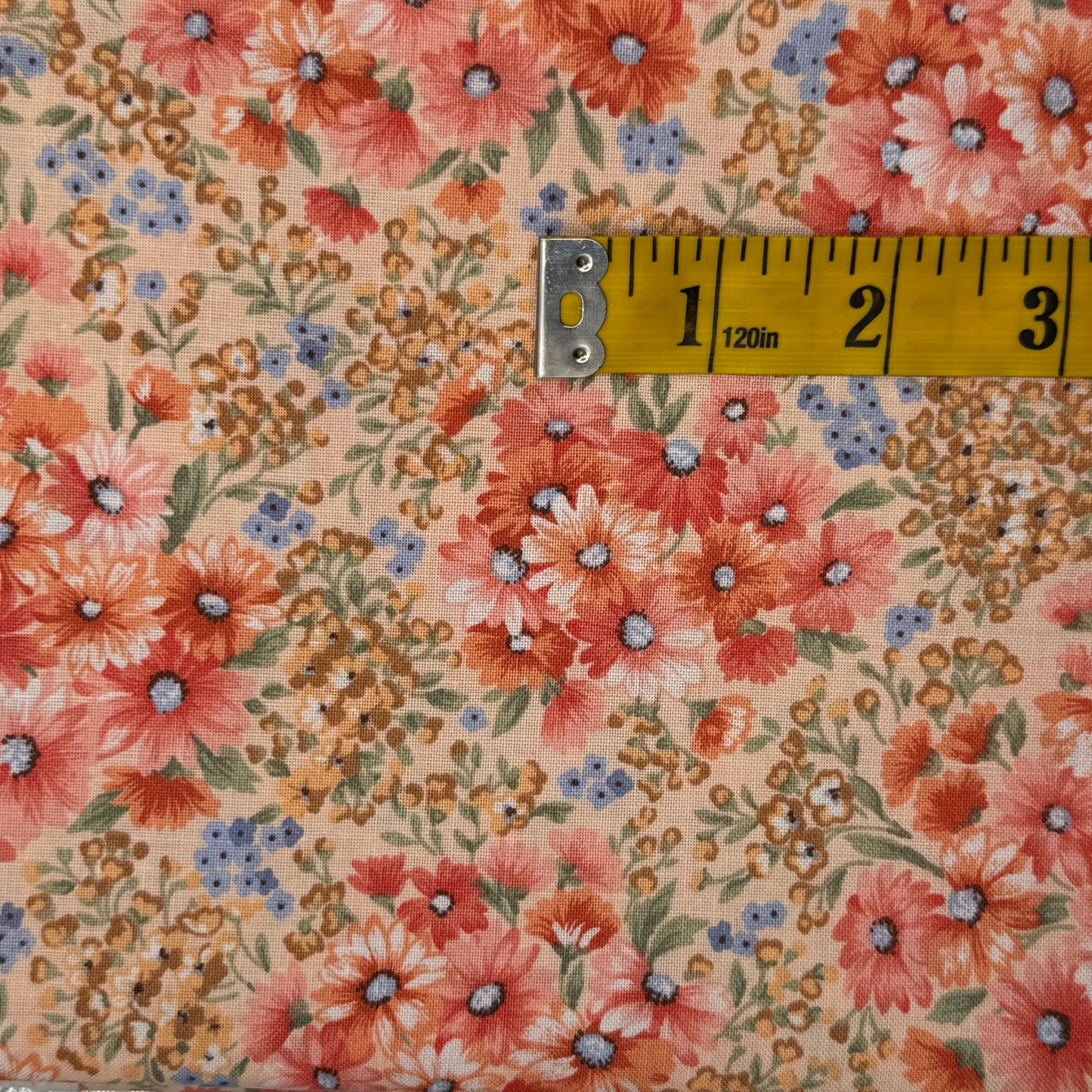 Peach & Blue Floral Cotton Poly Blend: 1.5 yds