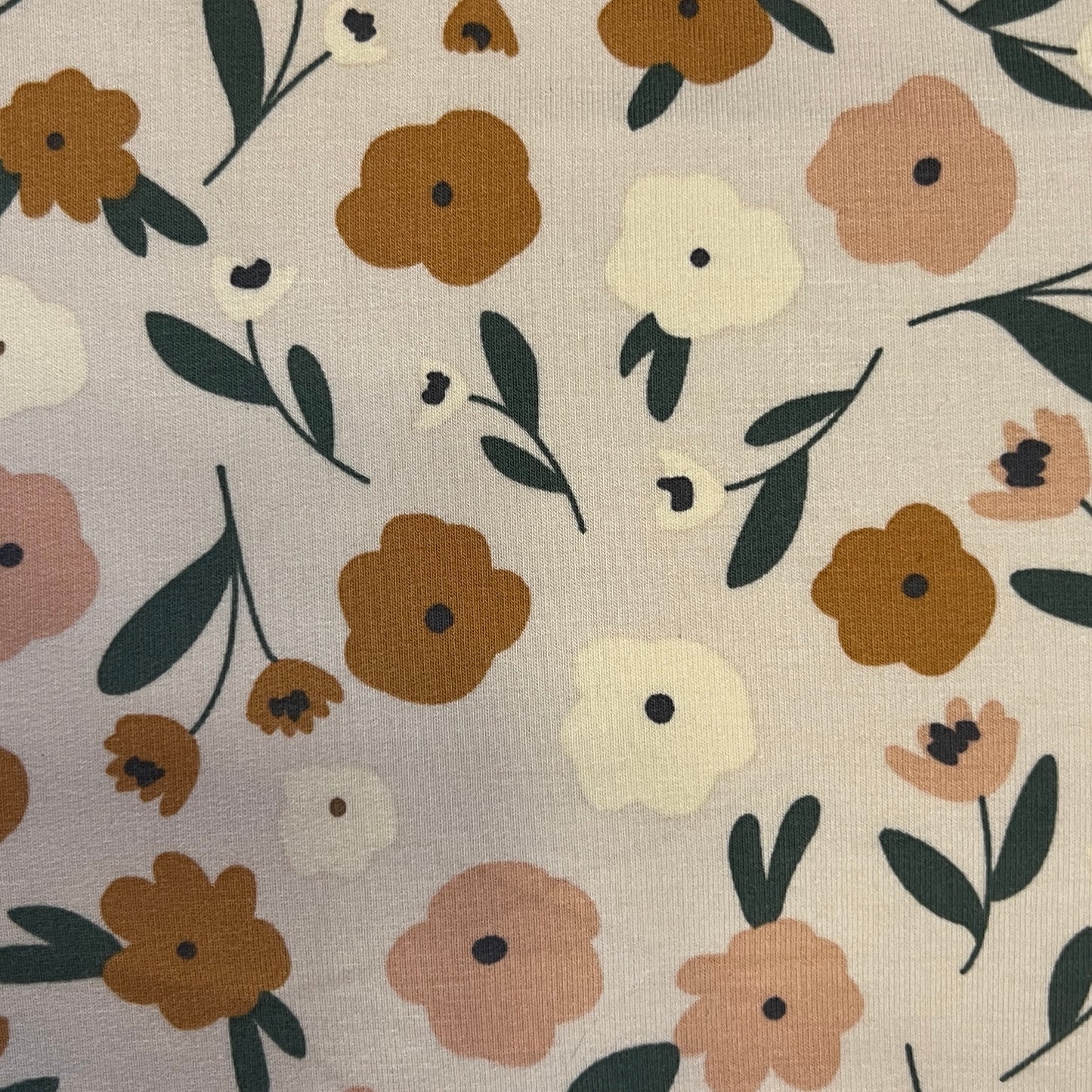 Pink, Tan & White Floral Jersey: 1 yd