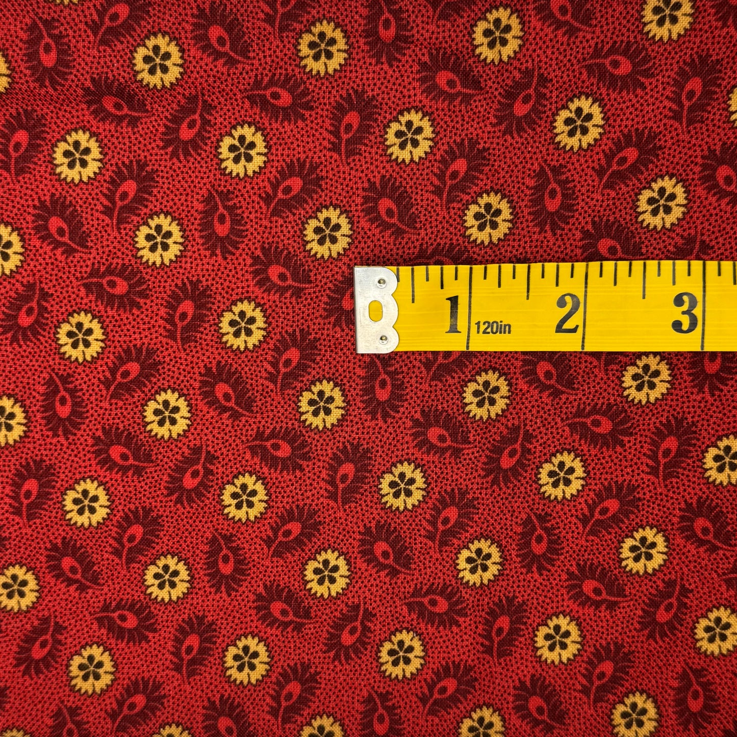 Red & Mustard Abstract Floral Cotton: 1 yd