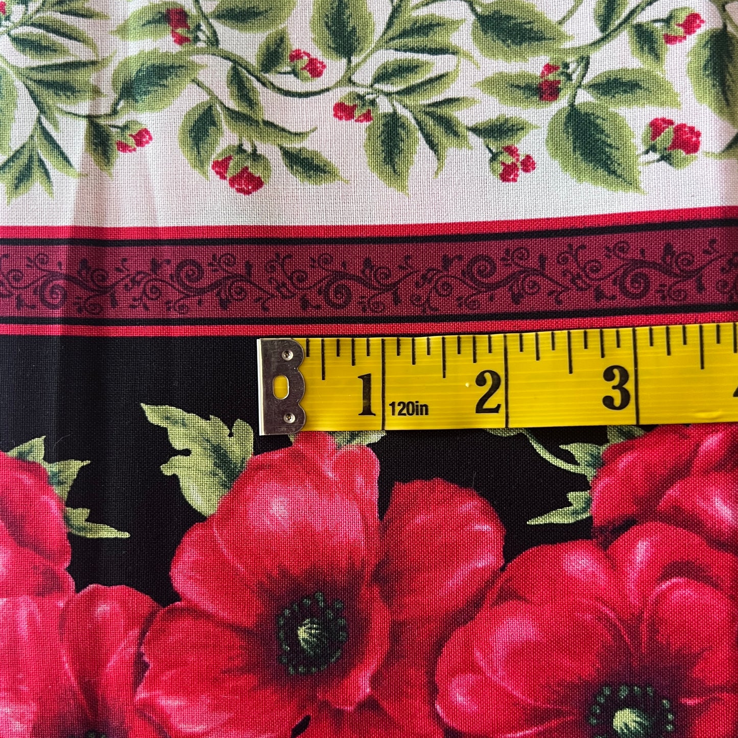Red Floral Stripe Cotton Blend: 1.5 yds