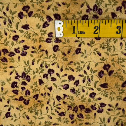 Tan With Purple Floral Cotton: 2 yds