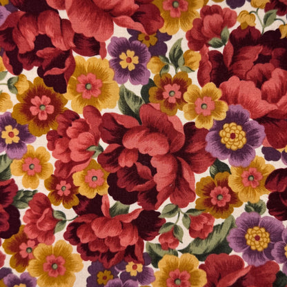 Red, Gold & Purple Floral Cotton: 4 yds