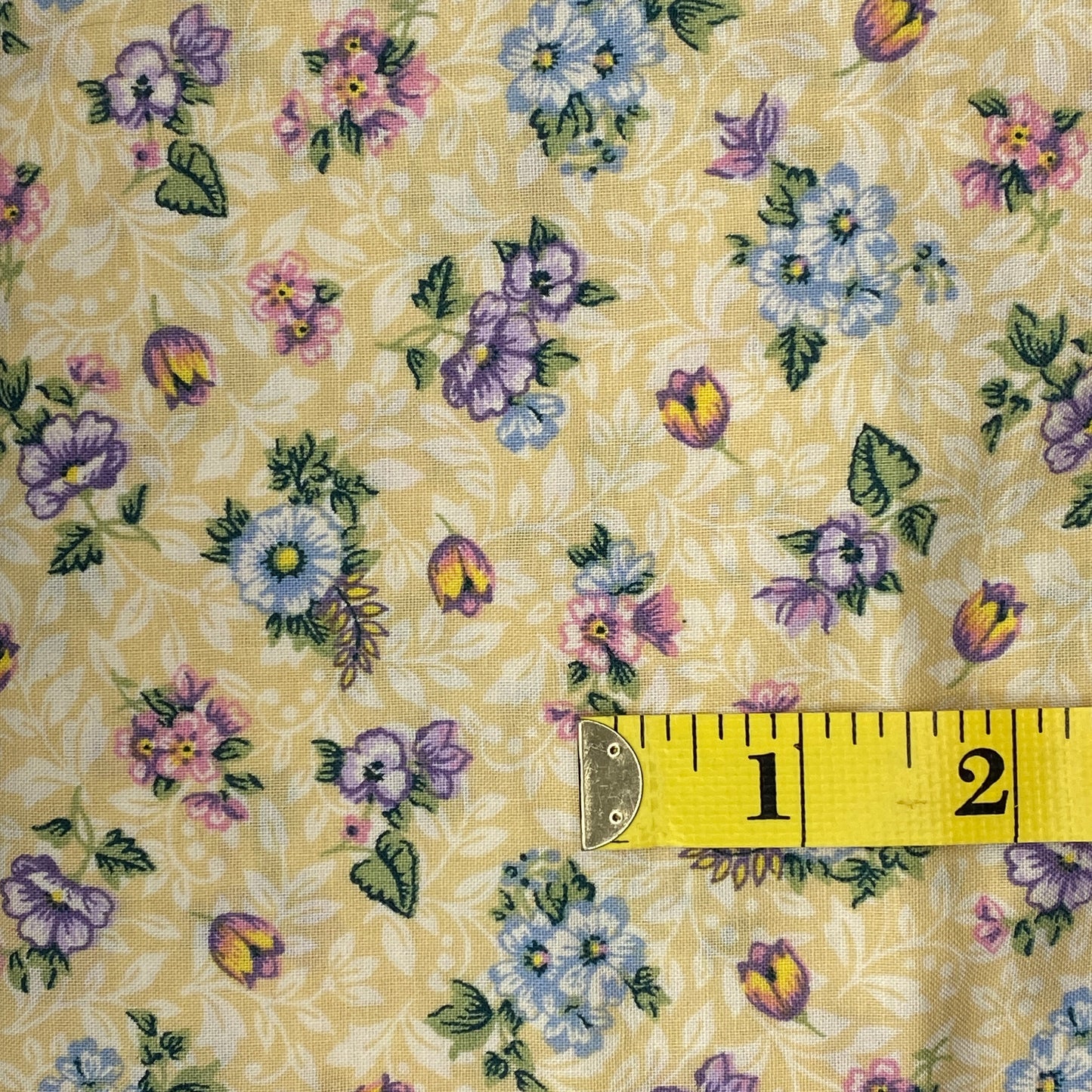 Yellow With Blue & Purple Floral Cotton: 2.75 yds
