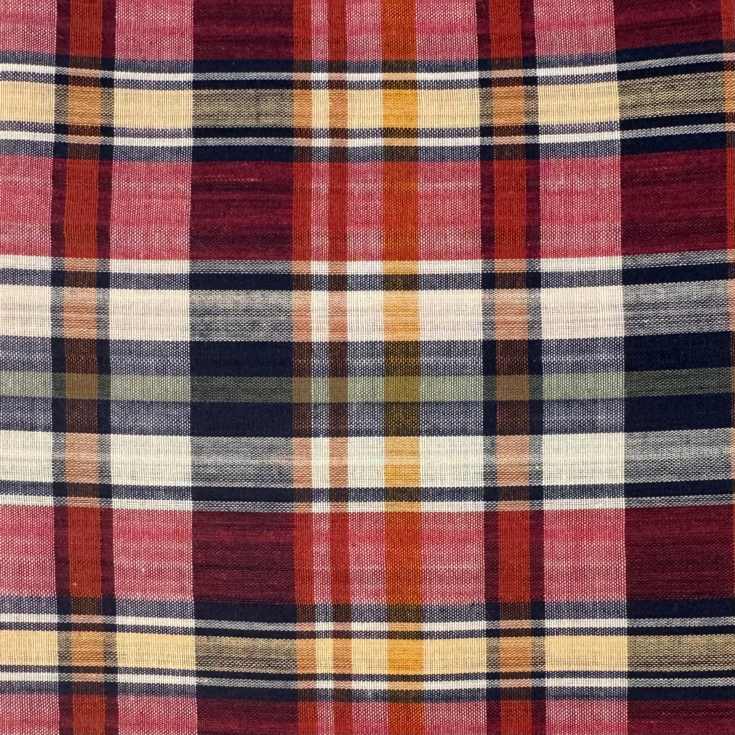 Red, Blue & Yellow Plaid Lightweight Cotton Blend Shirting: 1.75 yds