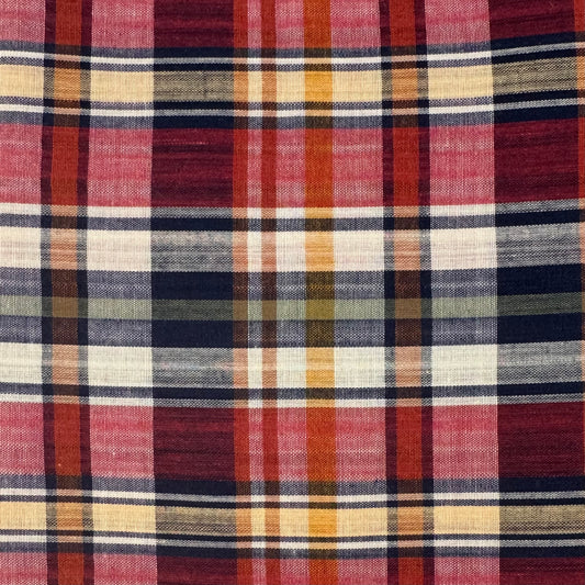 Red, Blue & Yellow Plaid Lightweight Cotton Blend Shirting: 1.75 yds