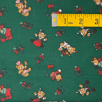 Green With Holiday Bears Starched Cotton: 1 yd