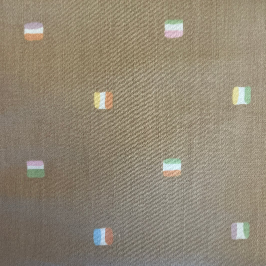 Tan & Multi-colored Squares Cotton Home Decor 4 yds