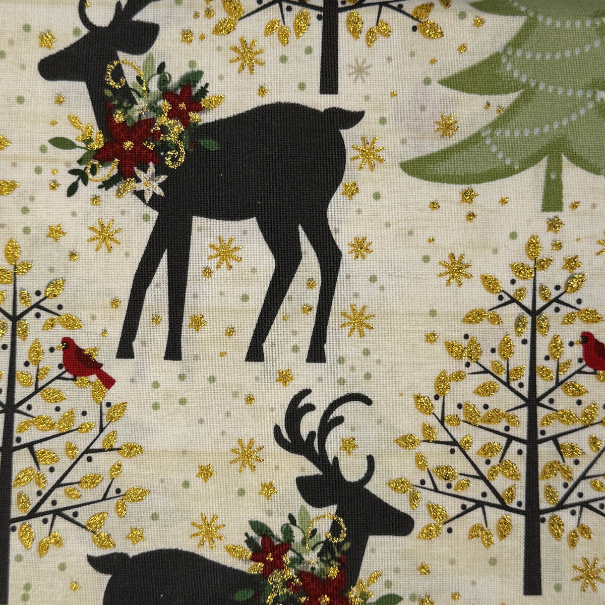 Sparkly Reindeer & Trees Cotton: 2 yds