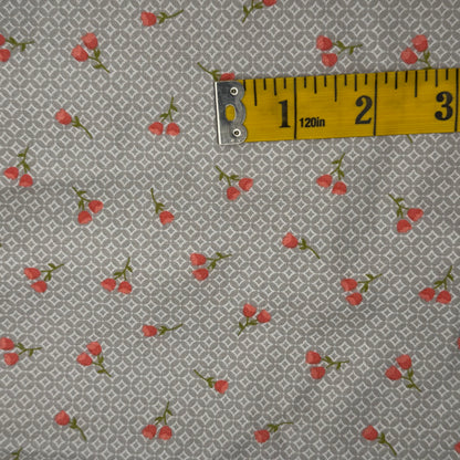 Grey Geometric Pattern With Pink Floral Cotton: 2.25 yds