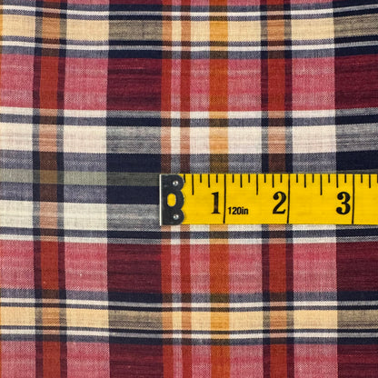 Red, Blue & Yellow Plaid Lightweight Cotton Blend Shirting: 1.75 yds
