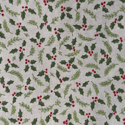 Gray With Holly Leaves & Berries Cotton: 1.75 yds