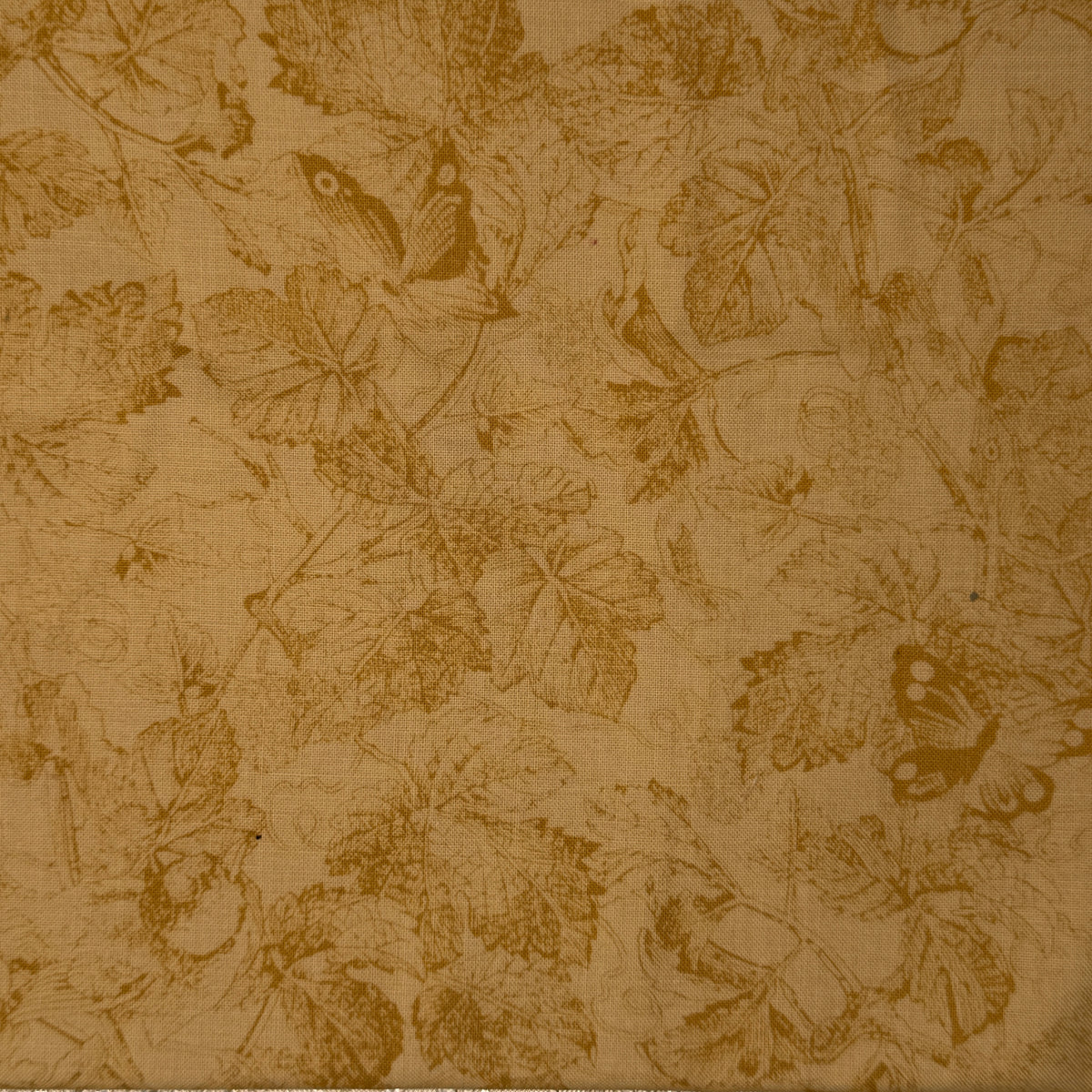 Tea Dyed Effect Subtle Floral & Butterflies Cotton: 1 yd