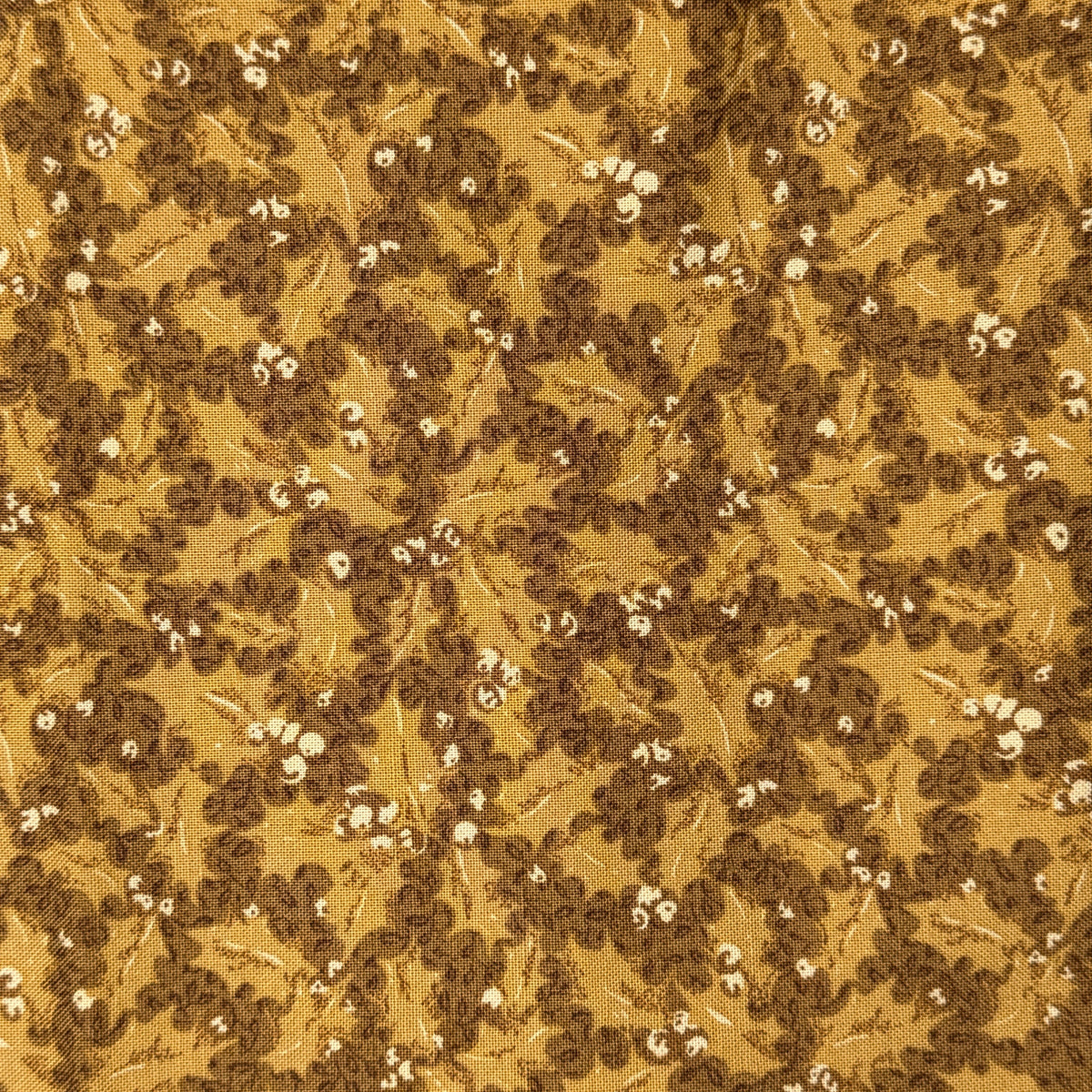 Tan & Brown Holly Leaves Cotton: 1 yd