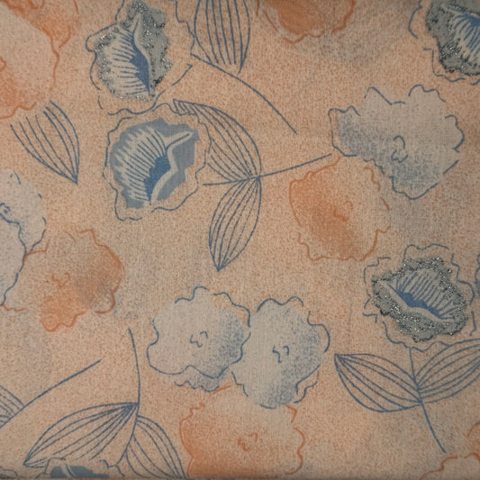 Peach & Blue Floral With Silver Metallic Accents Cotton Blend: 2 yds