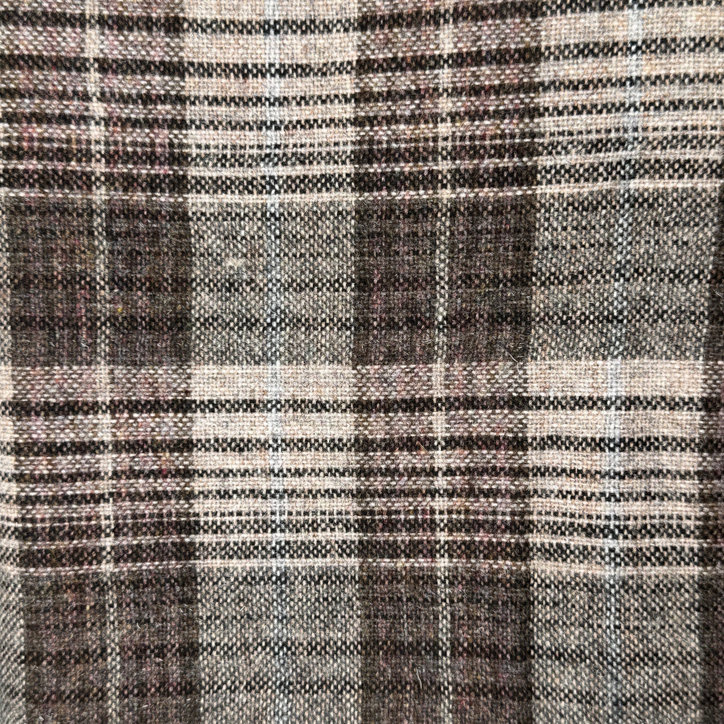 Brown & Cream Plaid Wool Blend: 1 yd