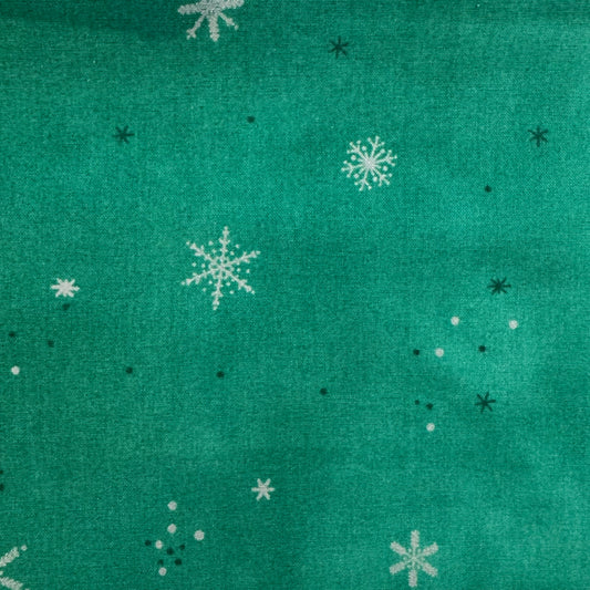Green With Silver Snowflakes Cotton: 1 yd