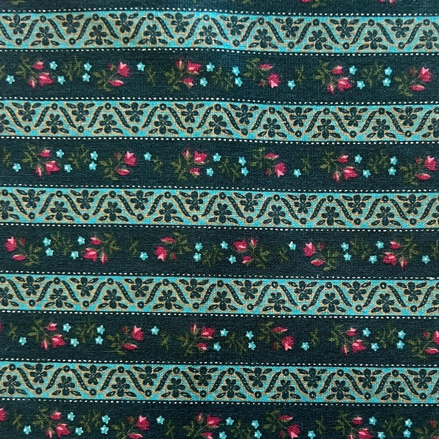 Green Mini Stripe Floral Cotton: 1.5 yds
