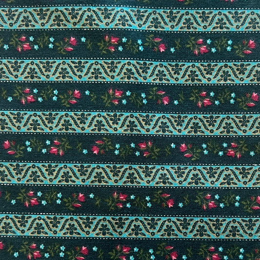 Green Mini Stripe Floral Cotton: 1.5 yds