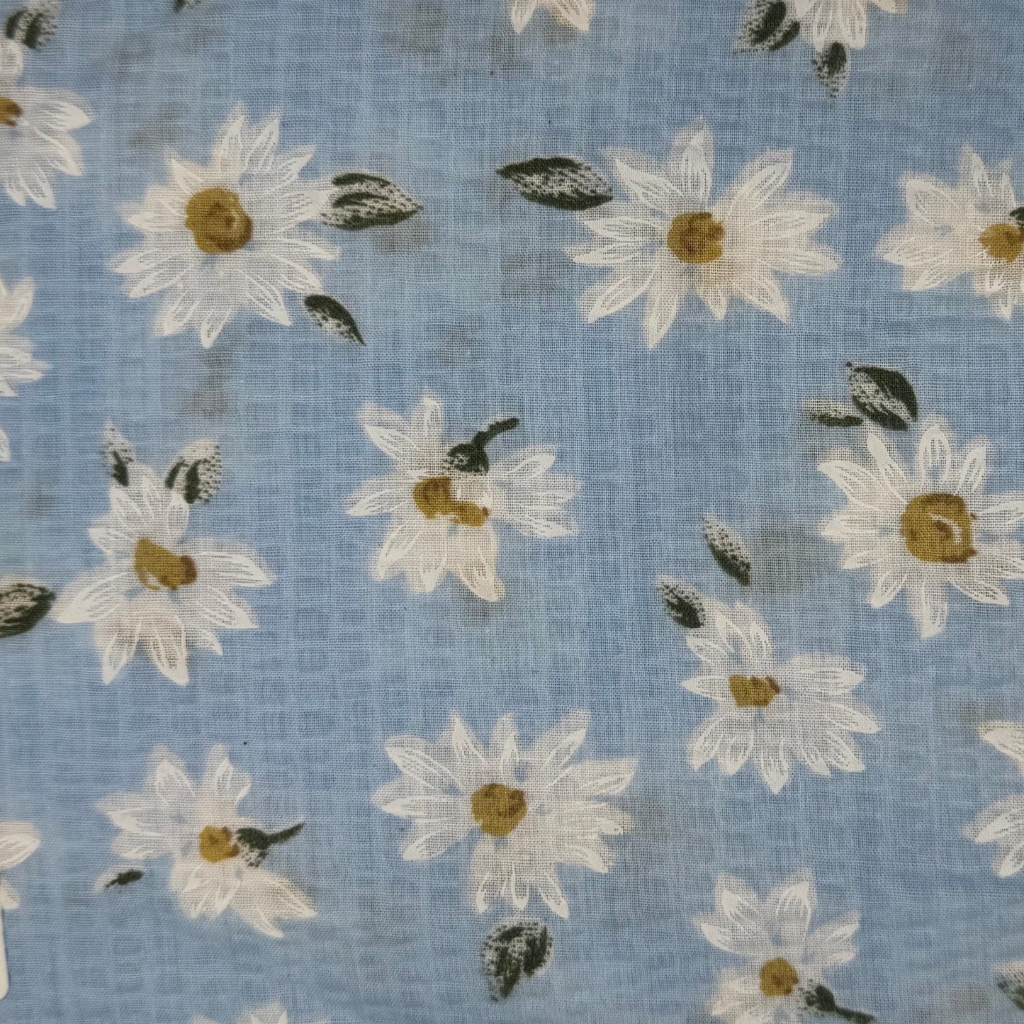 Light Blue With White Floral Seersucker Cotton Blend: 2.5 yds