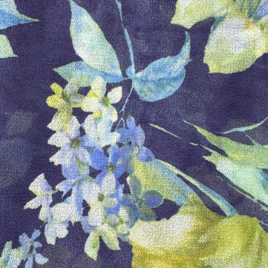 Sheer Multicolor Floral on Blue 2-Way Stretch Chiffon Poly: 6 yds