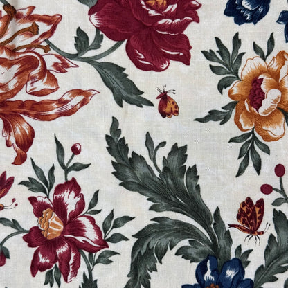 Multicolor on Cream Floral/Foliage Print Cotton: 1 yd