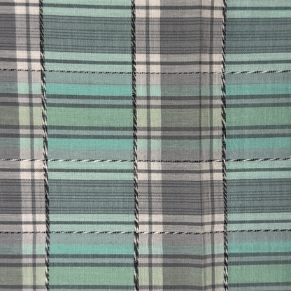 Green Gray Plaid With Embroidered Black & White Embellishment Cotton Blend Shirting: 4.5 yds