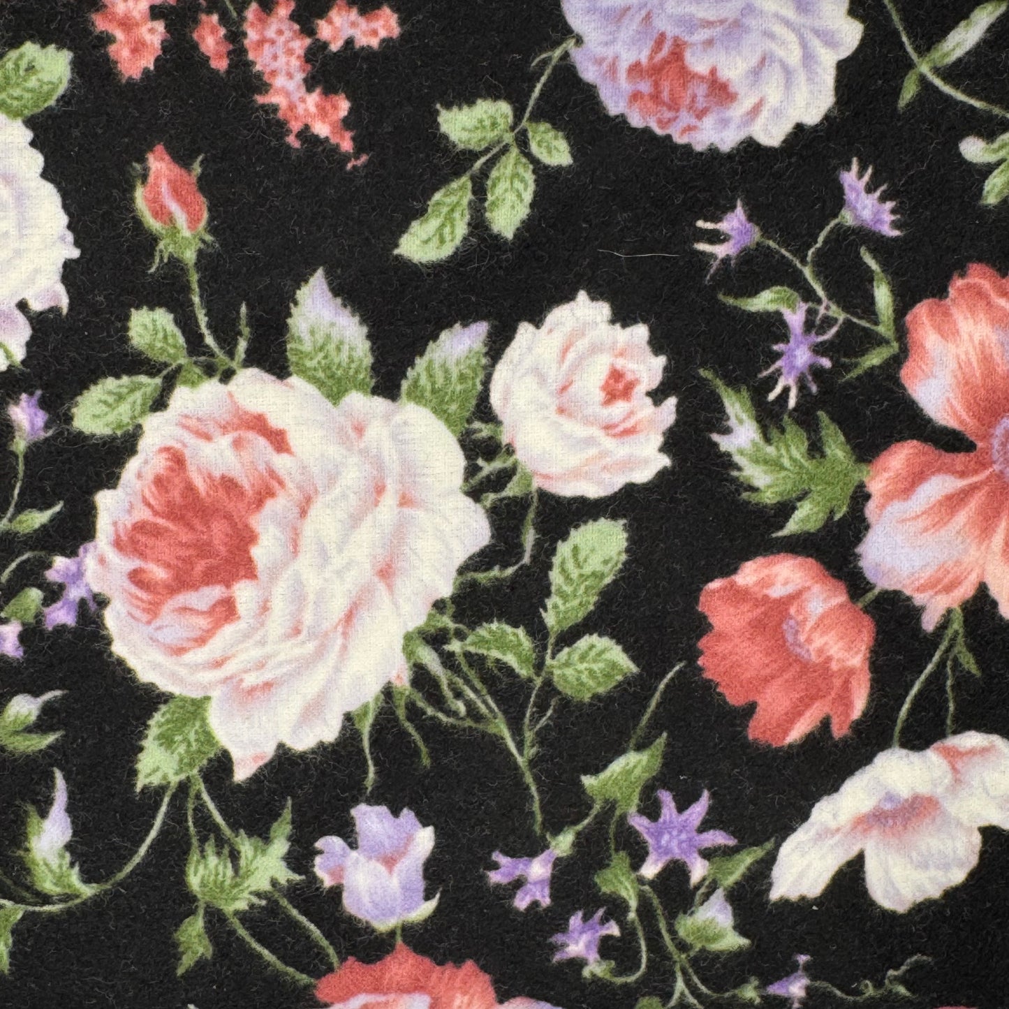 Black With Floral Brushed Cotton Blend: 2.5 yds