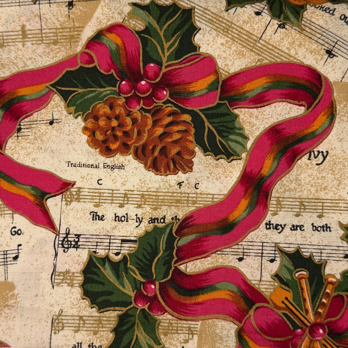 Pine Cones & Sheet Music Cotton: 1 yd