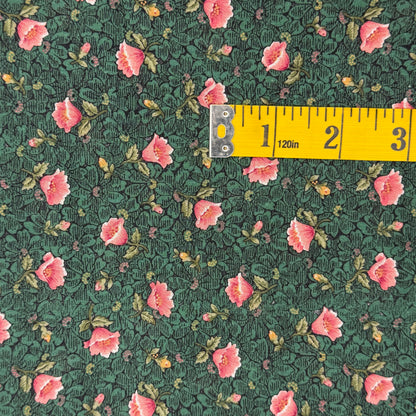 Green With Pink & Orange Floral Cotton: 2 yds