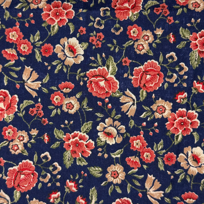 Navy With Red & Tan Floral Cotton: 3 yds