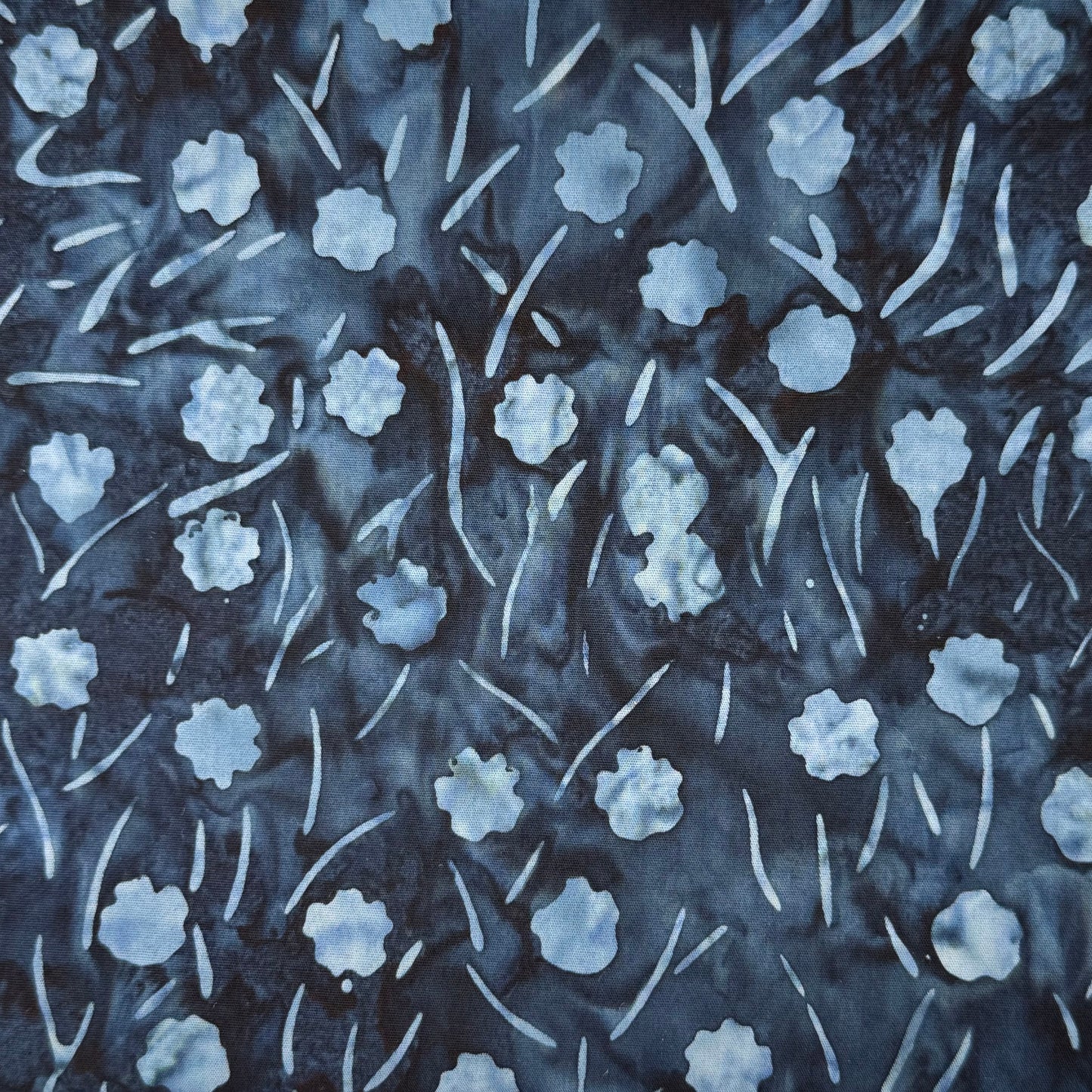 Tonal Blue Abstract Floral Batik Cotton: 1 yd