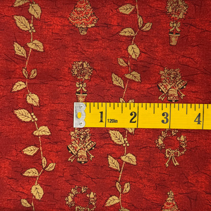 Red & Gold Holiday Greenery Cotton: 1.5 yds