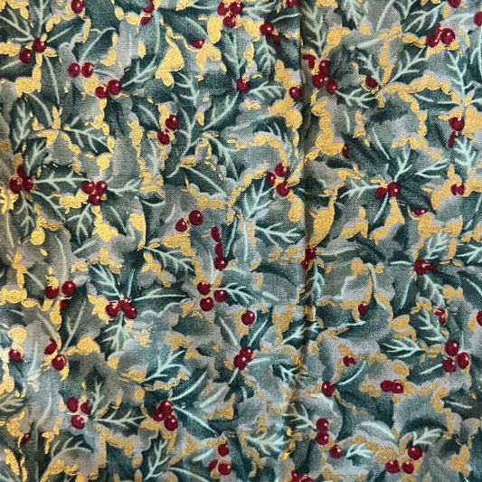 Gold Holly Berries Cotton: 3 yds