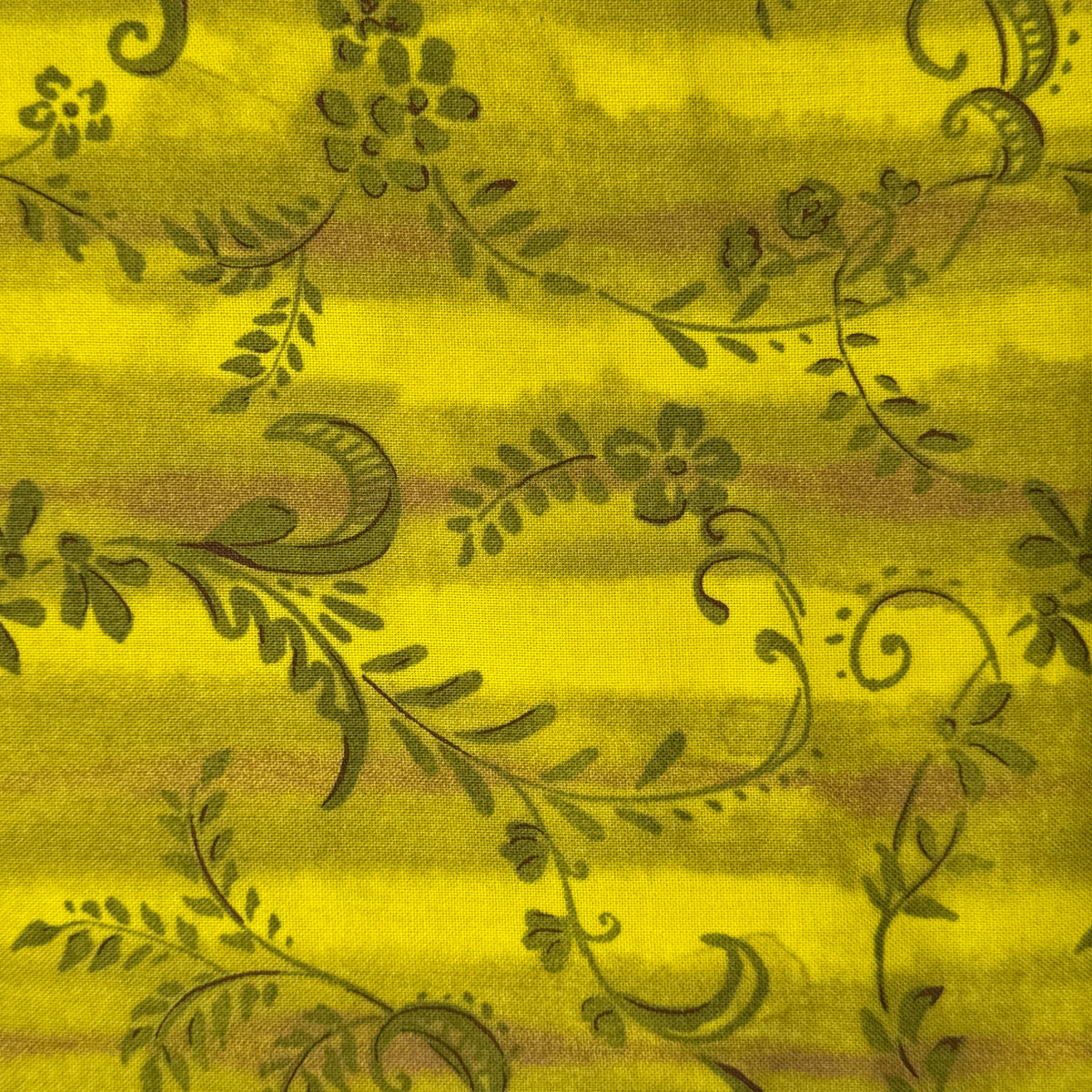 Tonal Green With Swirling Vines Cotton Blend: 2 yds