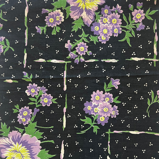 Black With Purple Floral Cotton: 3 yds