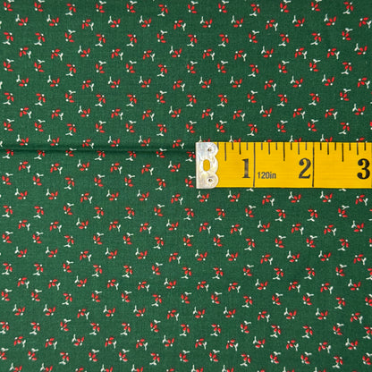 Green With Red Mini Floral Starched Cotton Blend: 1 yd