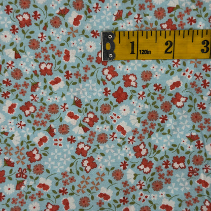 Light Blue With Pink & White Floral Cotton: 2.5 yds