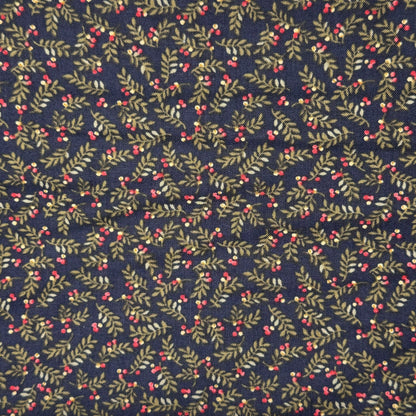 Navy With Green Leaves & Red Berries Cotton: 2 yds