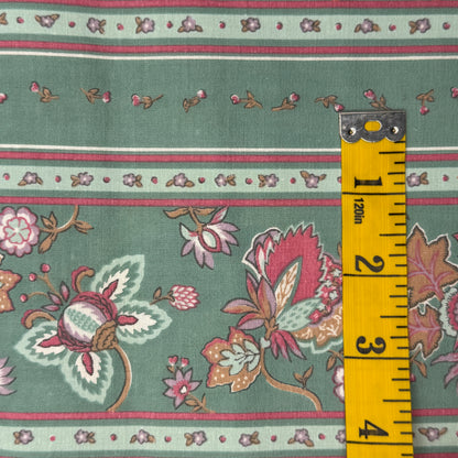 Light Green With Purple & Pink Fancy Floral Striped Cotton: 5 yds
