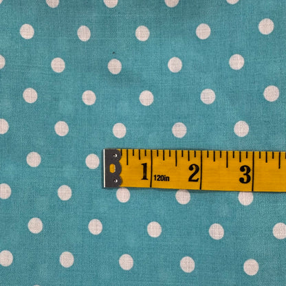 Aqua With White Dots Cotton Blend: 2 yds