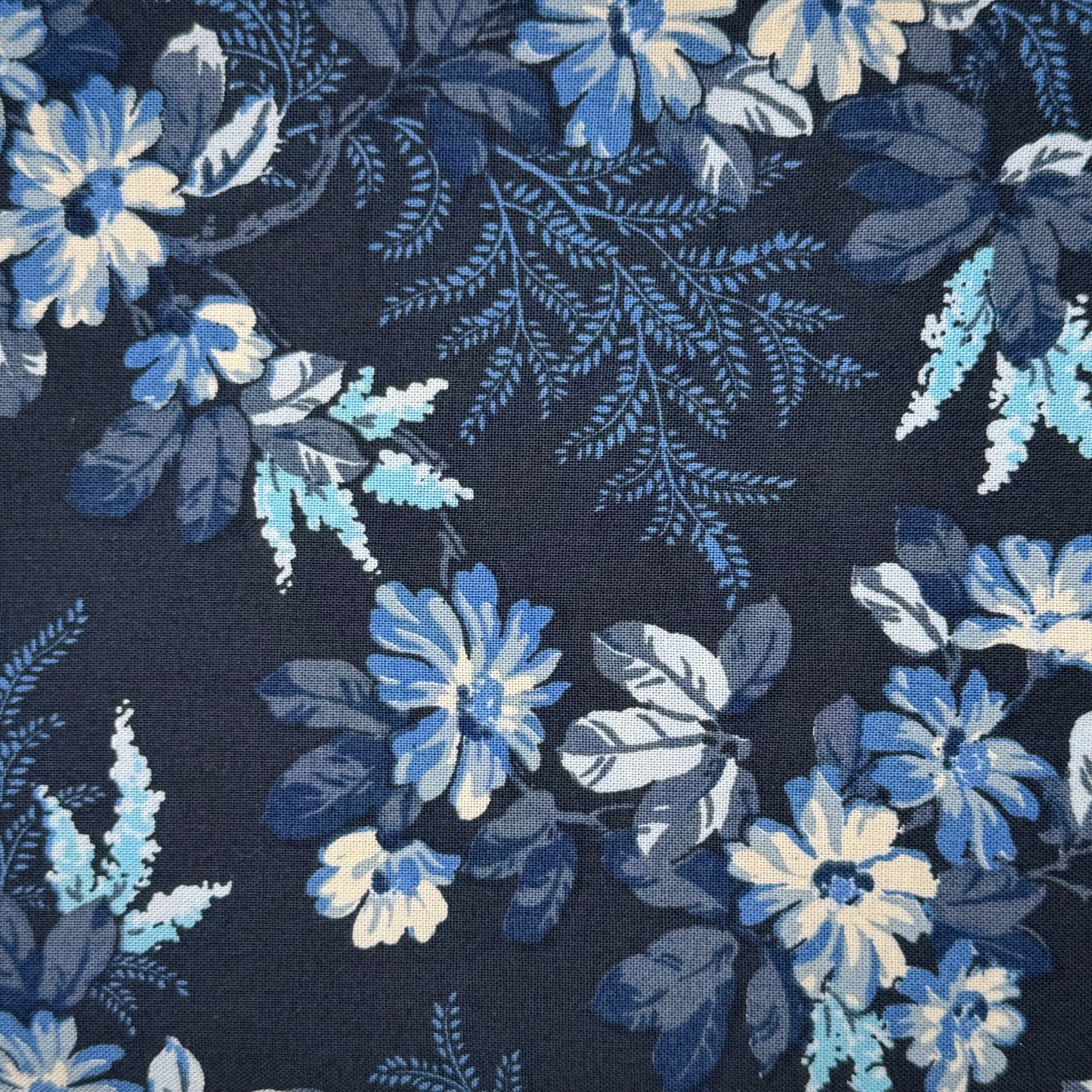 Blue & White Floral Cotton: 1.25 yds