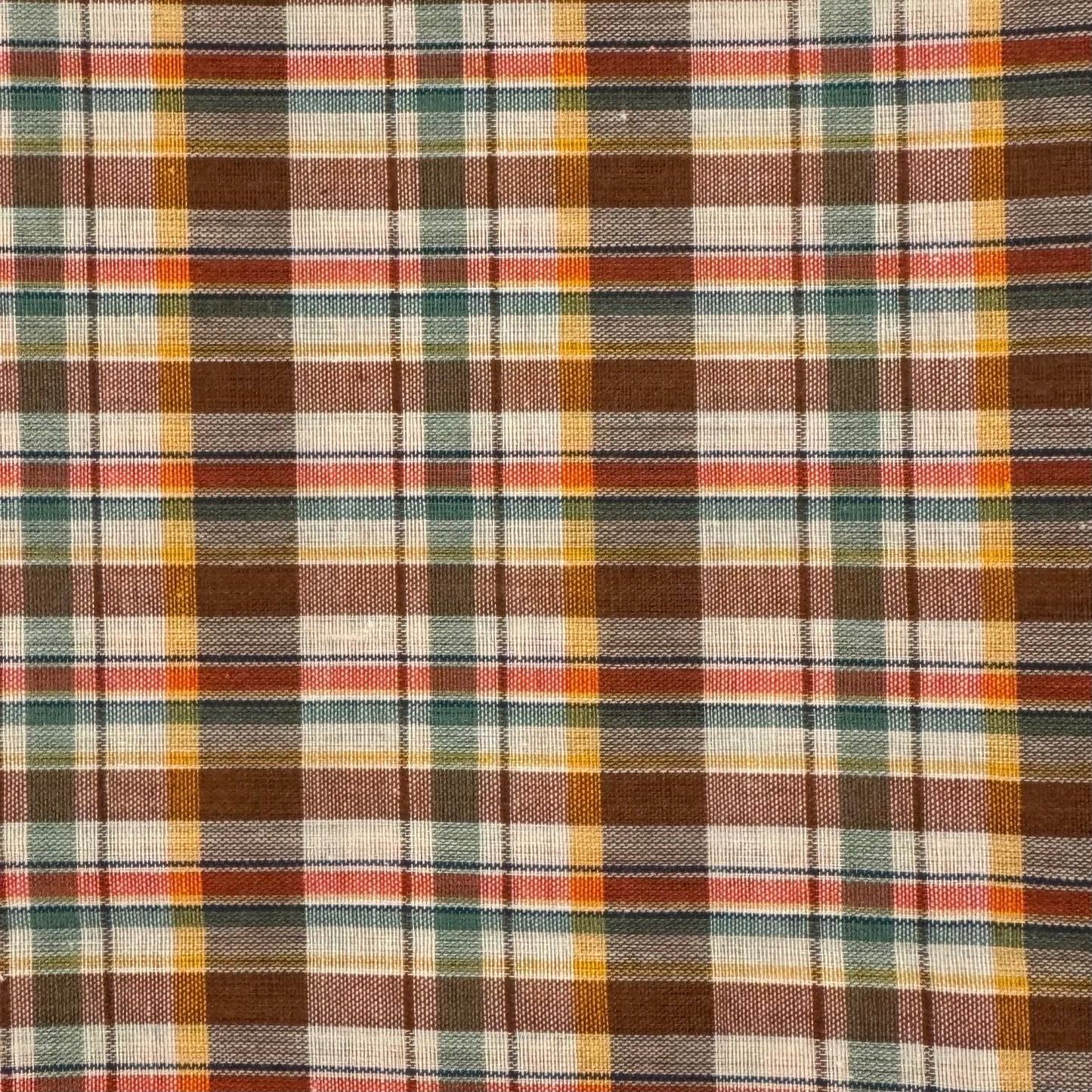 Brown, Green & Yellow Plaid Cotton Blend Shirting: 1 yd