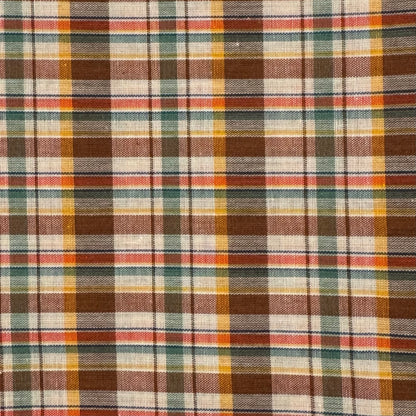 Brown, Green & Yellow Plaid Cotton Blend Shirting: 1 yd